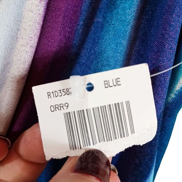 Rabbit Designs Watercolor Stripe Dress 10 NWT | Multicolor V-Neck Pleated Skirt - Picture 9 of 11